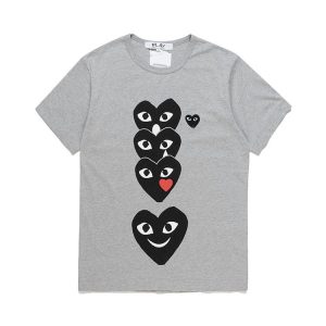 CDG Play SS26 T-Shirt Grau Mehrfarbig Schwarze Herzen