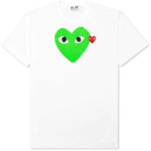 CDG Play T-Shirt mit rotem Herz-Emblem – Weiß Grün