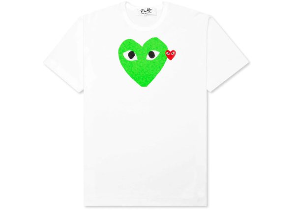 CDG Play T-Shirt mit rotem Herz-Emblem – Weiß Grün CDG Play T-Shirt mit rotem Herz-Emblem – Weiß Grün