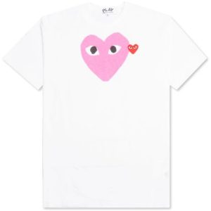 CDG Play T-Shirt mit rotem Herz-Emblem – Weiß Rosa