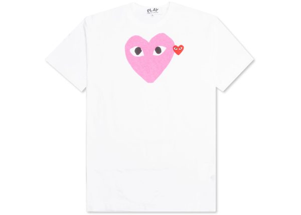 CDG Play T-Shirt mit rotem Herz-Emblem – Weiß Rosa CDG Play T-Shirt mit rotem Herz-Emblem – Weiß Rosa