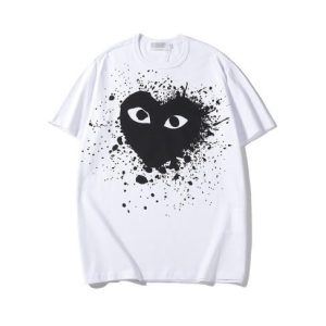 Comme des Garçons weißes Hemd mit Paint-Heart-Motiv