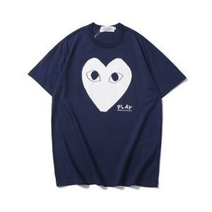 Marineblaues CDG-Shirt mit weißem Herz