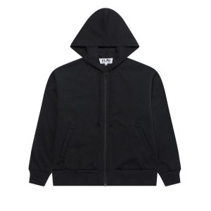Schwarzer Zip-Hoodie mit rotem „Invader Heart“-Motiv und blauem Emblem