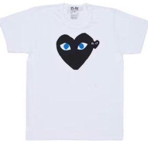 T-Shirt CDG Play Black Heart Blue Eyes Blanc