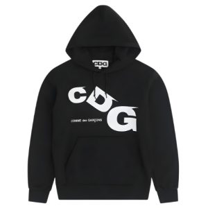 Schwarzer CDG-Kapuzenpullover mit weißem Logo-Aufdruck